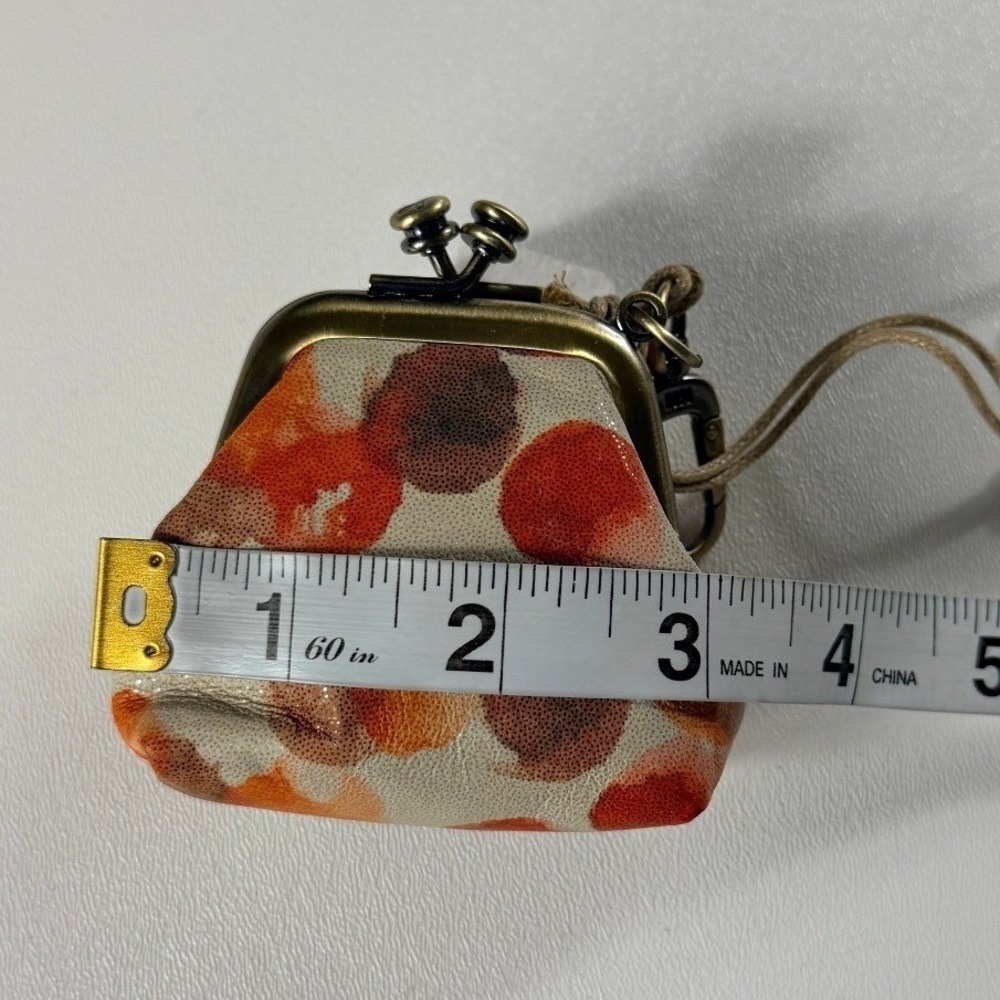 Hobo Leather Kiss Lock Coin Purse Orange Cream Polka Dot Keychain Pouch - Picture 7 of 8